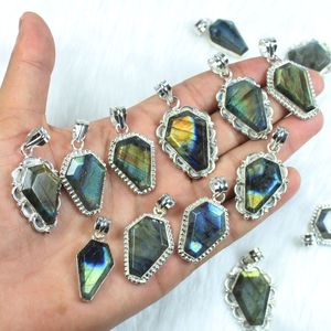 Designer Coffin Shape Labardorite Gemstone Necklace with Bezel Setting Inlay Multi Faceted <b>Pendant</b> Jewelry - Product Image 1