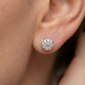 Magnifiques boucles d'oreilles clous en or rose massif 18 carats avec diamants, grappe ronde, illusion solitaire, couronne, panier, cadeau romantique pour les amoureux - Product Image 4