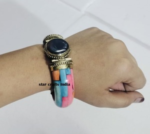 กำไลข้อมือสำหรับผู้หญิงกำไลข้อมือหินเนเชอเรลออกแบบได้ตามต้องการออกแบบด้วยทองเหลือง & กระดูกกำไลข้อมือสำหรับ100% ทำจากกระดูก - Product Image 4