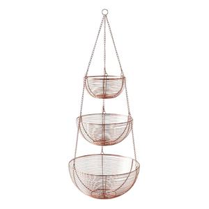 Cesta de mimbre de Metal para fruta, cesta colgante de jardín al aire libre de 3 niveles, para colgar en la pared de flores, cesta de mimbre para plantas - Product Image 1