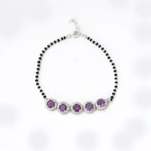 Pulsera de Plata 925 con Cuentas de Amatista para Mujer, Corte Redondo Clásico, Plateada, Geométrica, Certificada por Terceros, para Aniversario - Product Image 4
