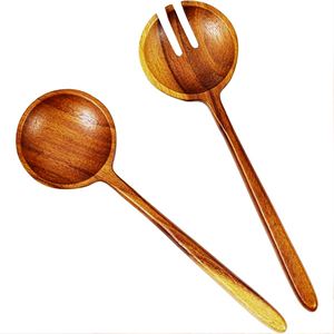 Juego de Servir Ensaladas de Madera Natural con 2 Espátulas, Utensilios Hechos a Mano Sostenibles - Product Image 2