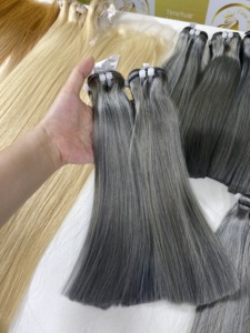 Usine En Gros Cheveux Vietnamiens Gris Crépus Droite Remy Fermeture Frontale Double Dessiné Vierge Trame Humaine Extensions Droites - Product Image 3