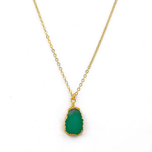 Collar con colgante de cadena de eslabones personalizable con chapado en oro hecho a mano, piedra preciosa de crisoprasa natural, suministro de joyería Premium - Product Image 1