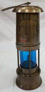 Wholesale Handmade Nautical Brass Antique Miners <b>Lamp</b> with Blue Glass Hanging Christmas Gift for Home Decor 10-Inch 660-Gram - Product Image 4