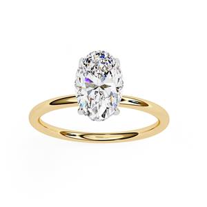 Anillo de compromiso de latón de estilo clásico Diamante solitario de corte ovalado delicado con joyería de mujer chapada en oro rosa de Halo oculto - Product Image 5