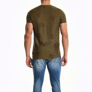 T-shirt en coton uni pour homme, coupe décontractée, col rond, effet usé, pour les activités décontractées, en plein air, au quotidien, en ville, en été - Product Image 3