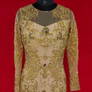 ชุดเดรสยาวถึงพื้นเอวธรรมชาติปักเลื่อมลูกปัดไข่มุกที่สง่างามประดับด้วยมือรายละเอียดตรงแบบทางการ - Product Image 1