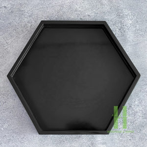 Plateau de service en bambou écologique le plus vendu en gros avec plateau rond en laque bleue avec poignée emballage OEM personnalisé Vietnam - Product Image 4