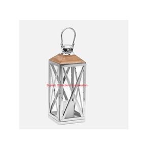Luxury Design Stainless Steel Candle <b>Lantern</b> With Wood Top & Glass Panels Modern Handcrafted Decorative <b>Lantern</b> For Indoor - Product Image 1