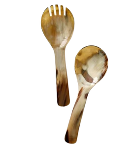 Vaisselle de table Ustensiles de cuisine Couverts Corne Poignée brune Couverts Cuillère Design fait main Forme incurvée Écologique - Product Image 6