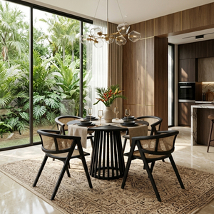 Ensemble de salle à manger 5 pièces en bois de teck, style moderne du milieu du siècle, durable, avec lattes Aero, pour usage commercial et domestique - Product Image 5