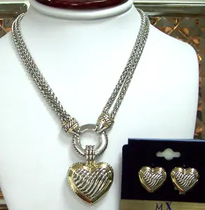 8351NK Best seller Fashion Classic High End Classy Luxury Gold Plated Heart Pendant Chain Necklace Earring Set