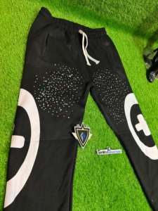 Pantalon en molleton de coton 100% pour hommes, jambe large, taille haute, rivets formels, fermeture élastique, hiver 380g - Product Image 3