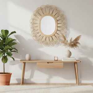 Vintage Resto Rattan Marco Pared Espejo Elegante Hecho A Mano Estilo Boho Decoración Del Hogar - Product Image 2