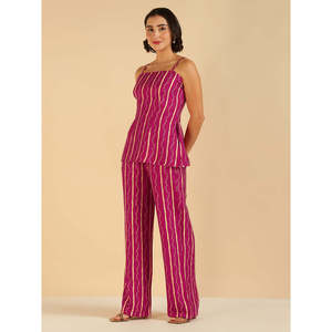 Bohemian Magenta Bandhani Printed Sleeveless Breathable Top & Sharara Fusion Co-Ord <b>Set</b> for Women Spring/Summer - Product Image 3