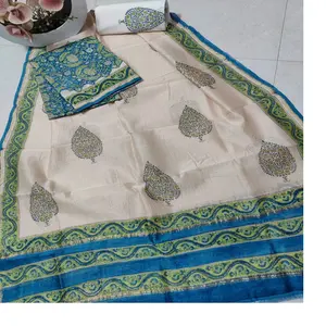 chanderi silk block printed handmade dress materials suitable for clothing designers for resale and ideal for fabric store