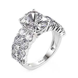 14K Rhodium Plated Diamond <b>Emerald</b> Cut Eternity <b>Band</b> Engagement <b>Ring</b> - Product Image 2