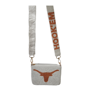 Customized Beaded <b>Orange</b> White Gameday Purse With Matching Beaded Strap HOOKEM - Product Image 1