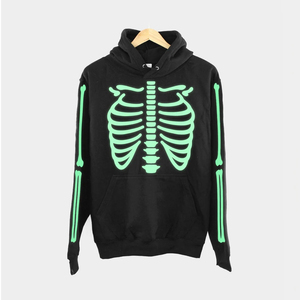 เสื้อฮู้ดผ้าฝ้าย 100% ลายโครงกระดูกครอบครัวเรืองแสงในที่มืด สำหรับงานปาร์ตี้ฮาโลวีนฤดูหนาว - Product Image 2