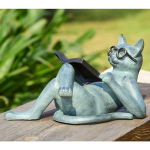 Escultura de gato antiguo sentado gato inteligente leyendo un libro Showpiece hogar y jardín escultura y figurita personalizable decorativa - Product Image 6