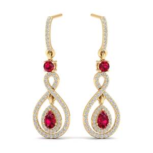 Pendientes de Oro Sólido de 14K de Alta Calidad REYES con Gema de Rubí Corte Pera de 0.62Ct para Mujer, Pendientes Colgantes con Diamantes Certificados por IGI - Product Image 1