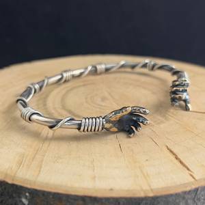 Men's Gothic 925 Sterling <b>Silver</b> Hand Sign <b>Bracelet</b> Adjustable Barbed Wire Style <b>Cuff</b> for Anniversaries Fashion Bangle - Product Image 3