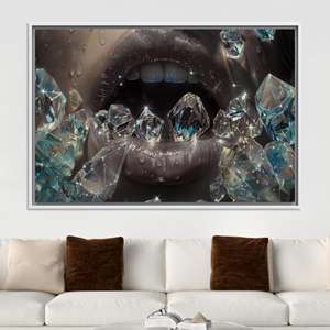 Cuadro en lienzo Diamond Lips: Impresión de gemas brillantes y glamorosas, lienzo con marco blanco - Product Image 1