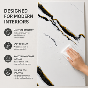 Panneau mural en PVC brillant minimaliste MORLENX, effet marbre <span class=keywords><strong>blanc</strong></span>, <span class=keywords><strong>noir</strong></span> <span class=keywords><strong>et</strong></span> or UV, pour salon <span class=keywords><strong>et</strong></span> <span class=keywords><strong>mur</strong></span> d'accent d'hôtel - Product Image 5
