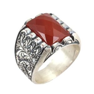 Handcrafted 925 Sterling Silver Rectangular Agate Stone Men's <b>Ring</b> for Hip Hop Style-Invisible Setting - Product Image 2