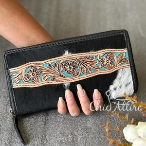 กระเป๋าคลัทช์หนังขนเฟอร์สำหรับผู้หญิงกระเป๋าเงินแบบมีซิปสไตล์ตะวันตกสุดหรู - Product Image 1