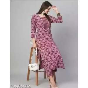 Wholesale Women Newly Designed Printed Cotton Kurti Set Designer Ethnic Wear Stylish Casual Daily and Party Wear Collection - Product Image 3