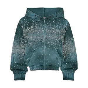Sudadera con Capucha de Lujo con Bordado de Diamantes de Imitación, Personalizada, Oversize, con Lavado Ácido y Efecto Desgastado, Estilo Urbano, para Hombre, de Felpa - Product Image 1