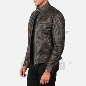 Men's Leather Jacket for Biker <b>Distressed</b> Genuine Lambskin <b>Top</b> Quality Material - Wholesale Price - Product Image 3