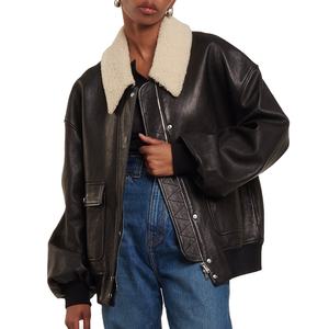 Veste en cuir à col en peau de mouton véritable pour femmes à la mode Design personnalisé Durable avec veste d'hiver à fermeture éclair pour hommes 2026 - Product Image 1