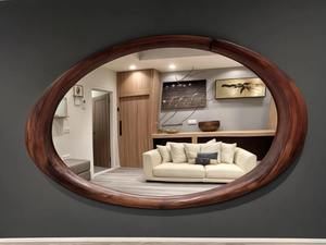Miroir Elliptique Asymétrique Art Déco Fait Main en Noyer de Luxe Décoration Murale en Bois à Prix Abordable - Product Image 4