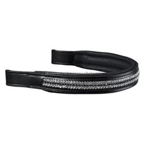 Bande de sourcil de cheval en cuir à canal vide de forme droite personnalisée avec rembourrage doux cousu et chaîne en métal bling de styliste argenté - Product Image 4