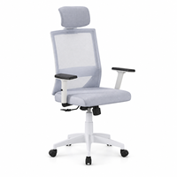 Chaise de bureau en maille à cadre blanc avec appui-tête et verrouillage d'inclinaison pour bureaux à domicile, postes de travail et salles d'étude