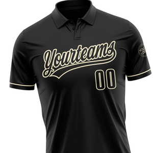 Custom <b>Black</b> Sublimation <b>Polo</b> <b>Shirt</b> with Beige Accents Personalized with Team Name and Player Number Stylish Comfortable - Product Image 3