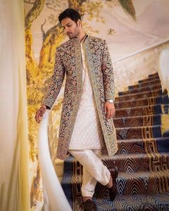 DAZZLING HEAVY EMBROIDERY on STUNNING GROOM SHURGS,KURTA and <b>PANT</b> WITH EMBELLISHED CRYSTAL GLASS BEADS,RESHAM,DABKA WORK=2024 - Product Image 1