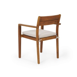 Silla de madera duradera y resistente a la intemperie con cojín blanco teca caoba Suar madera al aire libre minimalista Simple moderno 1311351 - Product Image 3