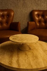 Elegant Two <b>Tier</b> Travertine Stone <b>Cake</b> <b>stand</b> with Metal Handle for Stylish Display Durable Natural Design for Modern Homes - Product Image 6