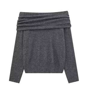 Suéter Largo Plisado para Mujer, Estilo Vintage 2025, Estilo Casual Simple para Otoño, Antiarrugas, Transpirable, con Logotipo Frontal - Product Image 3