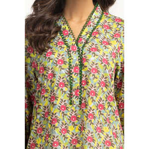 Chemise en tricot à imprimé floral vert pour femme, décontractée, longue, taille unique, pour le bureau ou les occasions saisonnières - avec boutons décoratifs - Product Image 1