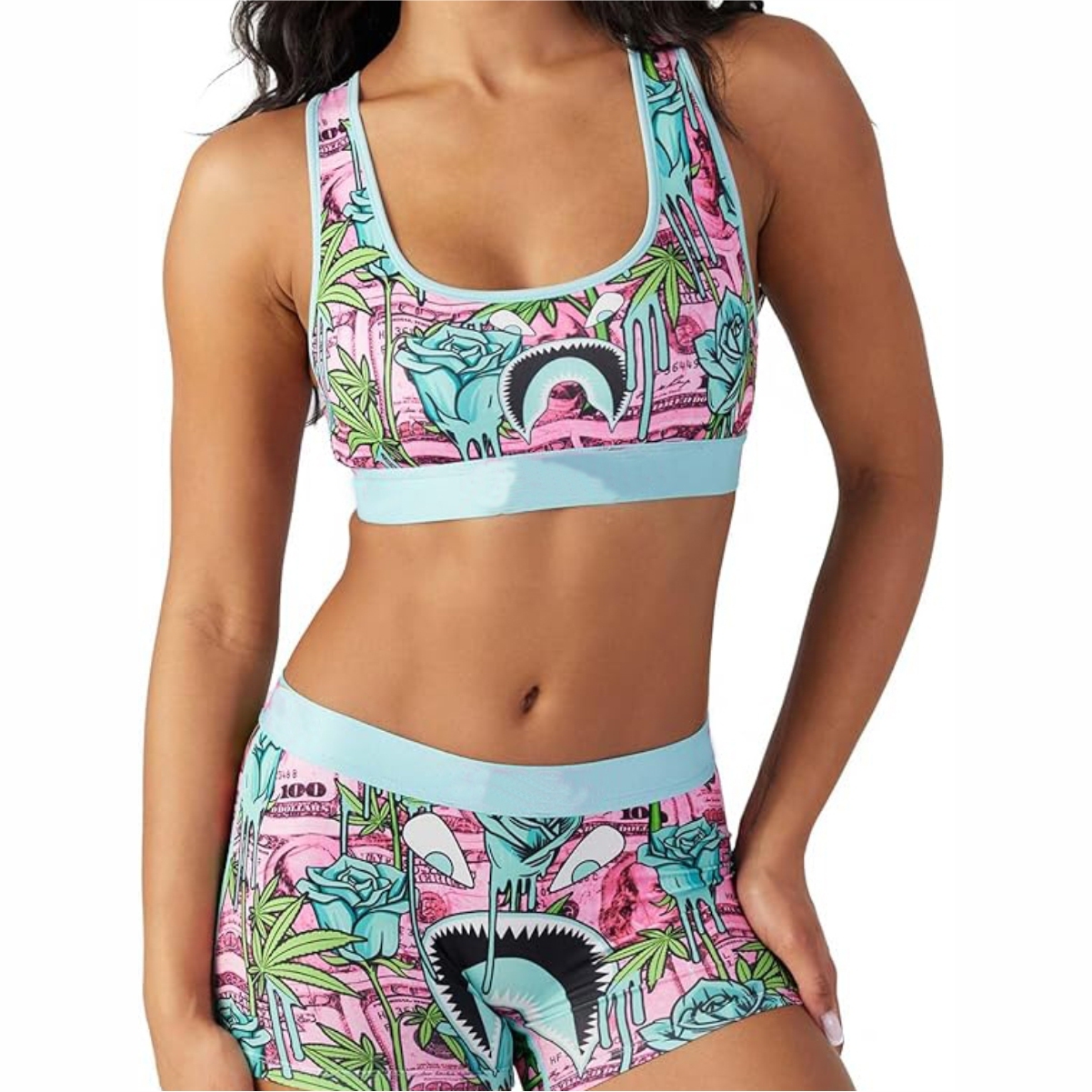 Women's Strapless Sports Bra Shorts Yoga Set Breathable Eco-Friendly Lightweight Anti-Bacterial Quick Dry Four-Way Stretch Smart