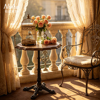 Table d'appoint vintage style bistrot, imitation bois, bord festonné, avec base en fonte lourde, table d'appoint ronde rétro