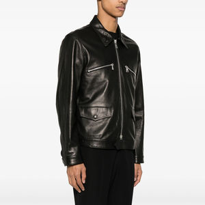 Veste en cuir d'agneau noir sur mesure OEM pour hommes, dernier style, coupe ajustée, veste longue d'hiver, fabrication en usine à prix raisonnable - Product Image 3