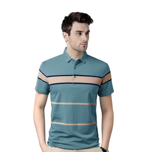 เสื้อยืดโปโลของผู้ชายผ้าฝ้าย100% เสื้อโปโลแขนสั้นลายทางแบบกำหนดเองขายส่ง - Product Image 3
