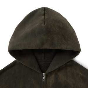 เสื้อฮู้ดดี้ซิปวินเทจผู้ชาย ผ้าฝ้าย 100% เนื้อหนา ทรงโอเวอร์ไซส์ ผ้าฟลีซ ปักโลโก้ตามสั่ง เป็นมิตรกับสิ่งแวดล้อม กันลม - Product Image 2