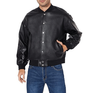 High Quality Faux Bomber Jacket Mens Motorcycle Button Closure Slim Fit Biker Style Jacket - Product Image 1